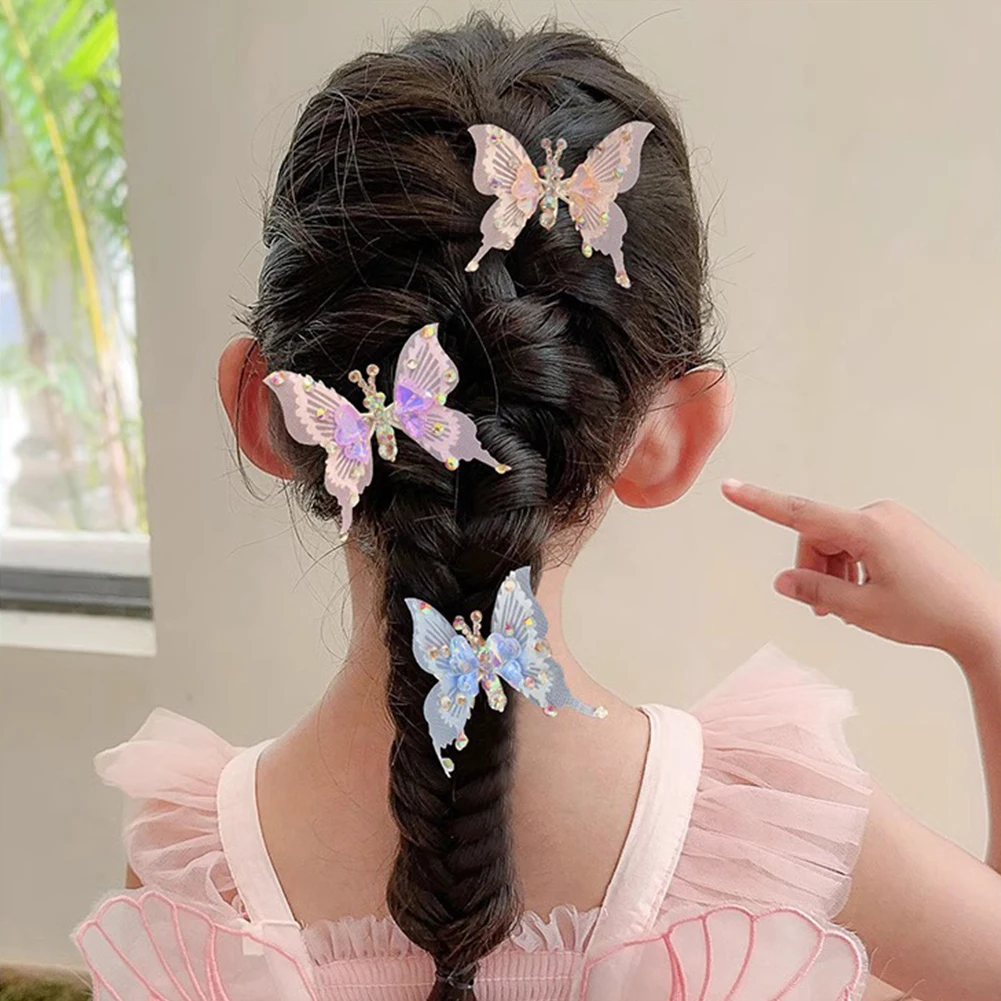 Strass Vlinder Haarspeld Driedimensionaal Levendig Bewegende Vleugels Mooie Pony Haarclip Hoofddeksels Haarstylingaccessoires