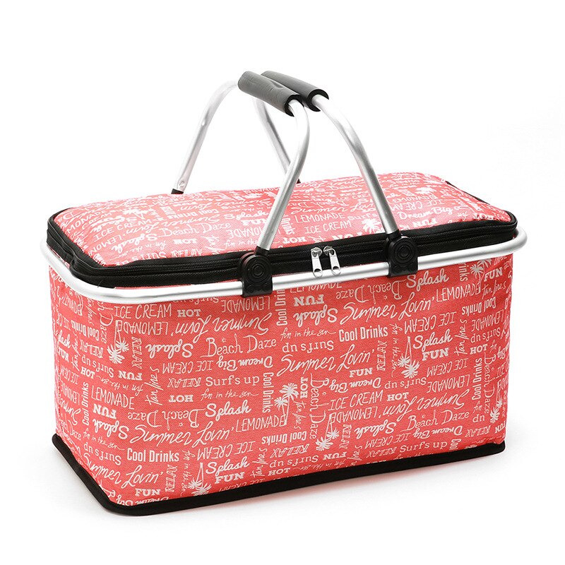 29L Picnic Waterproof Insulated Picnic Basket Outdoor pique nique Portable Picnic Box Light Foldable Food Fruit Drink Basket: red letters
