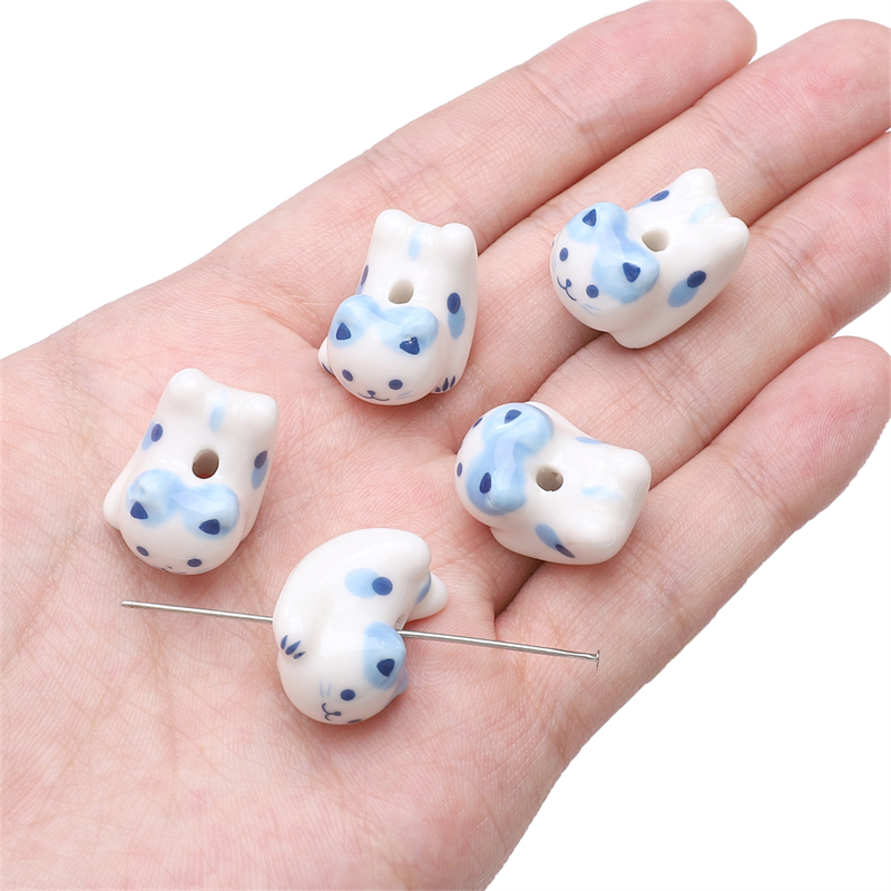 Cuentas de cerámica pintadas a mano de animales de dibujos animados multicolor para la fabricación de joyas, pulseras hechas a mano, accesorios de manualidades de collar, 1Pc