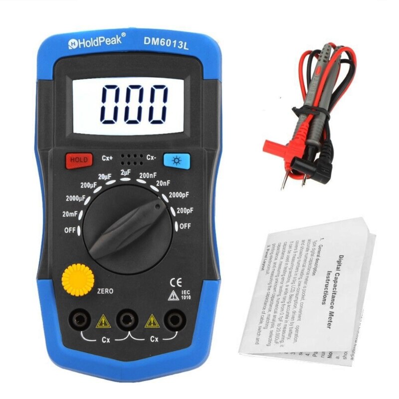 Handheld Digital Capacitance Meter Capacitor Tester Capacimeter Electronic Auto 0.1pF to 20,000μF