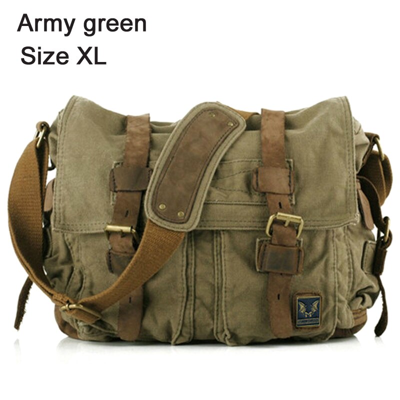 Borsa in tela 2020 cotone uomo e donna, tracolla in pelle, tempo libero: Army Green Size xl