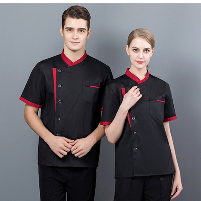 Chaqueta de Chef de manga corta para hombre y mujer, uniforme de Chef de Sushi para restaurante, ropa de trabajo para Hotel, trajes de cocina y panadería, monos de Color sólido: Black / 4XL