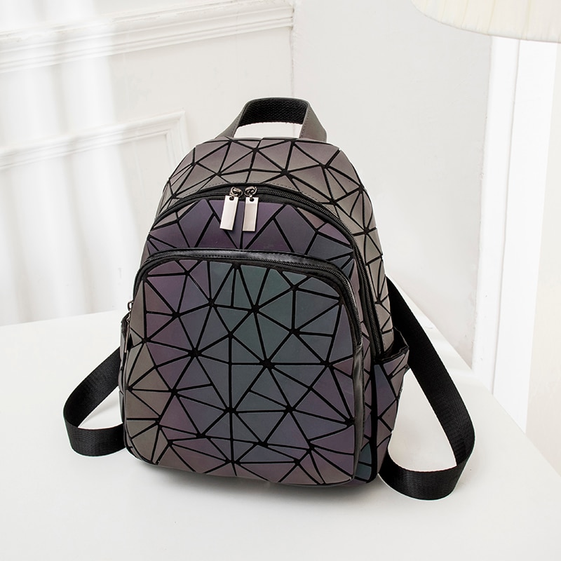 Holographic Luminous Rhombus Geometric Bag Cool Colorful Portable Diagonal Backpack