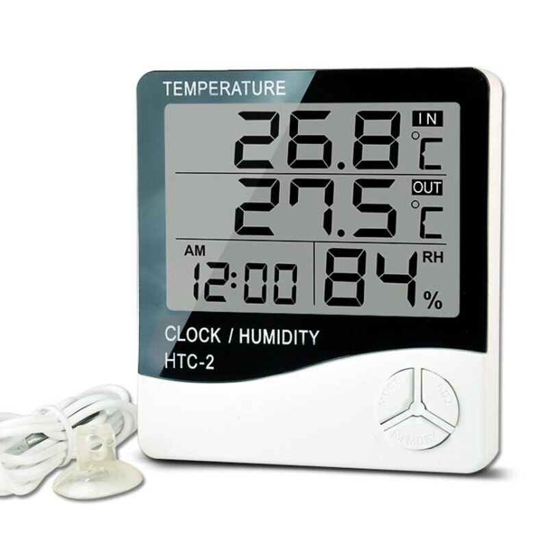 HTC-2 LCD Digital Temperature Humidity Meter Indoor Outdoor Hygrometer Thermometer Weather Station With Clock