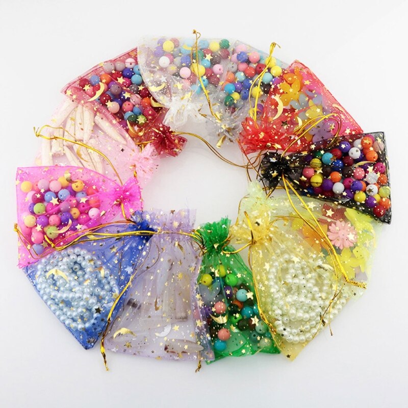 100Pcs Moon Stars Trekkoord Organza Zakjes Koord Kleine Sieraden Bags Zakjes Voor Wedding Party Valentijnsdag