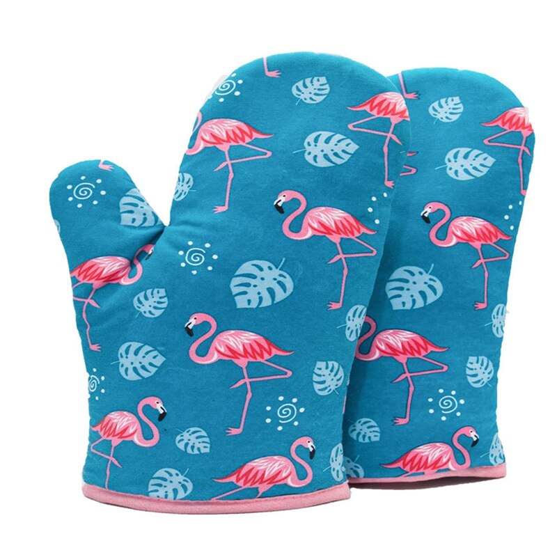 Flamingo mønster mikrobølgehandsker højtemperaturbestandige ovnhandsker grydelapper isoleret pude termostabilitet køkkenredskaber: Gr