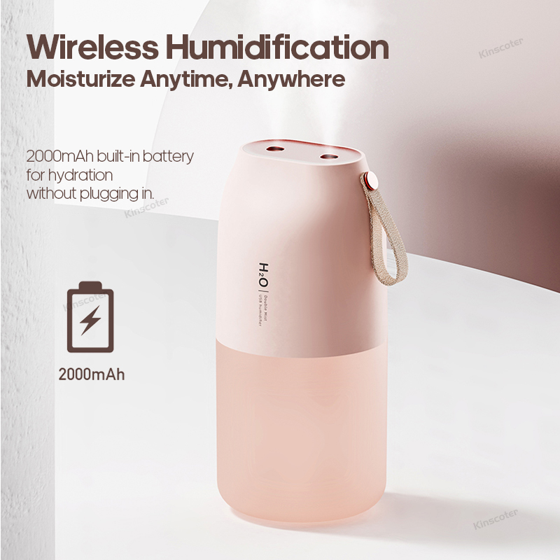 Cordless Rechargeable Air Humidifier 2000mAh Wireless Cool Mist Diffuser Car Home Ultrasonic Humidifier with Warm Nightlight