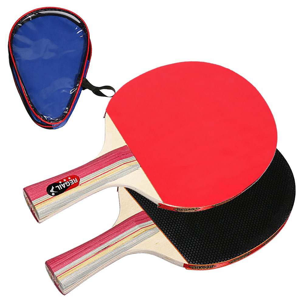 2 stuks pingpongbatjes in zeven lagen, lange steel, pingpongracketset, trainingsaccessoires met tas voor binnen en buiten