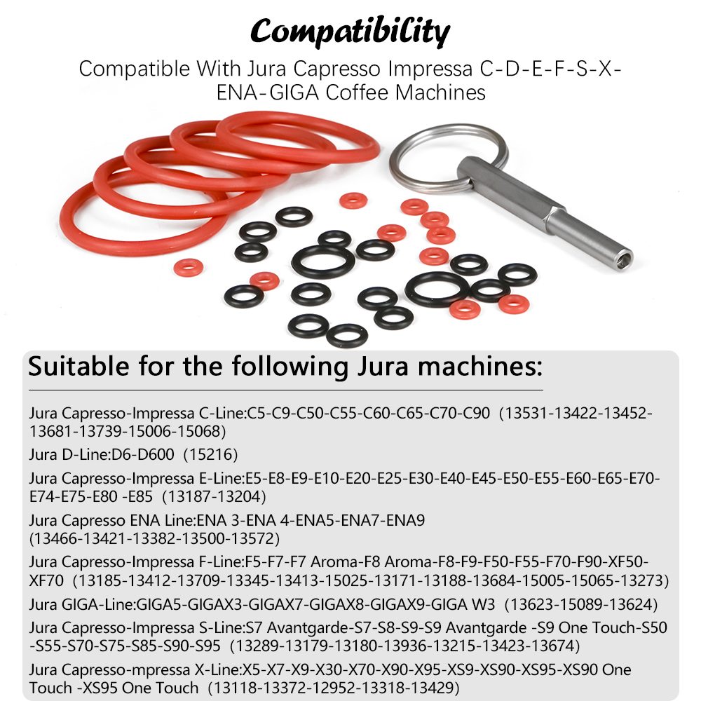 O-ring pakkingset sleutelgereedschap voor Jura Capresso/Impressa-machines Brew Group en afvoerklep O-ring compatibel met de meeste Jura