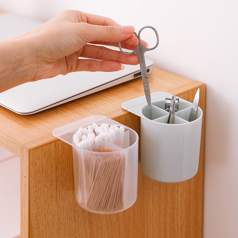 2/4 Grid Desktop Pen Holder Pasteable Hanging Storage Case Office School Plastic Box Desk Pen Pencil Makeup Brush Organizer