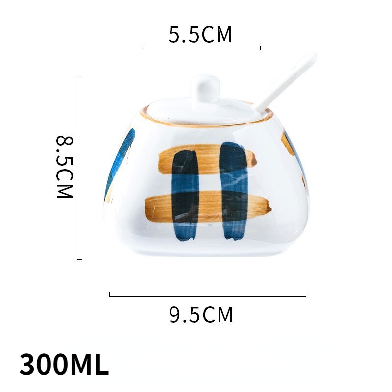 Ceramic seasoning pot set kitchen household salt shaker seasoning box seasoning bottle seasoning sugar MSG seasoning pot: Deep well