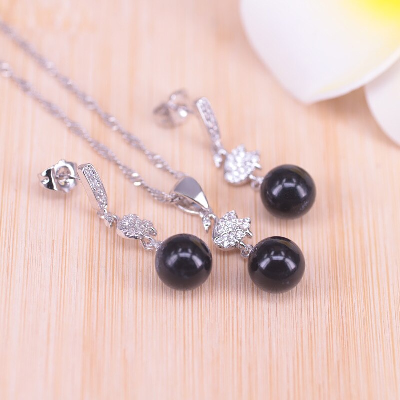 Big Many Colors Swan Silver Color Jewelry Set Stud Earrings Necklace With Pendant Pretty Best For Love: black