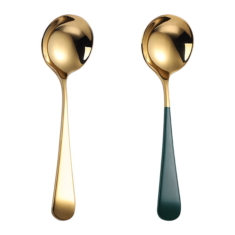 Colorful Soup Spoon 304 Stainless Steel Dinner Spoon With Long Handle Big Cooking Food Scoop For Kitchen Tableware