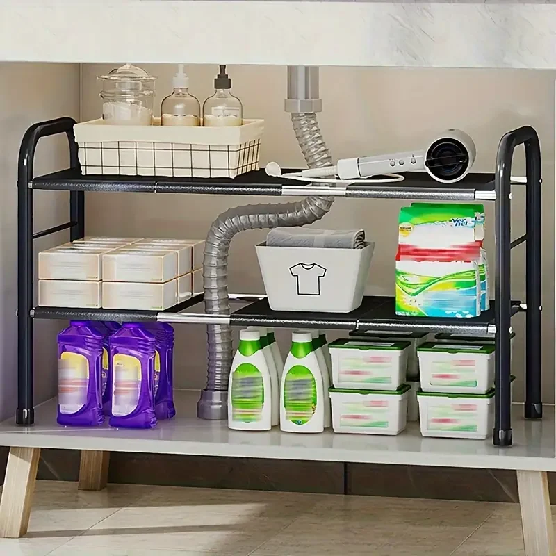 Kitchen Storage Shelf Under Sink Organizer Retractable Shelf For Under-sink Cabinet And Countertop Kitchen Organizer Rack