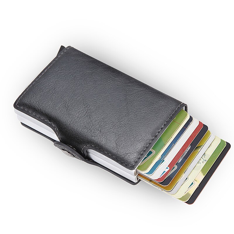 Rfid Blocking Protection Men id Credit Card Holder Wallet Leather Metal Aluminum Business Bank Card Case CreditCard Cardholder: Grey