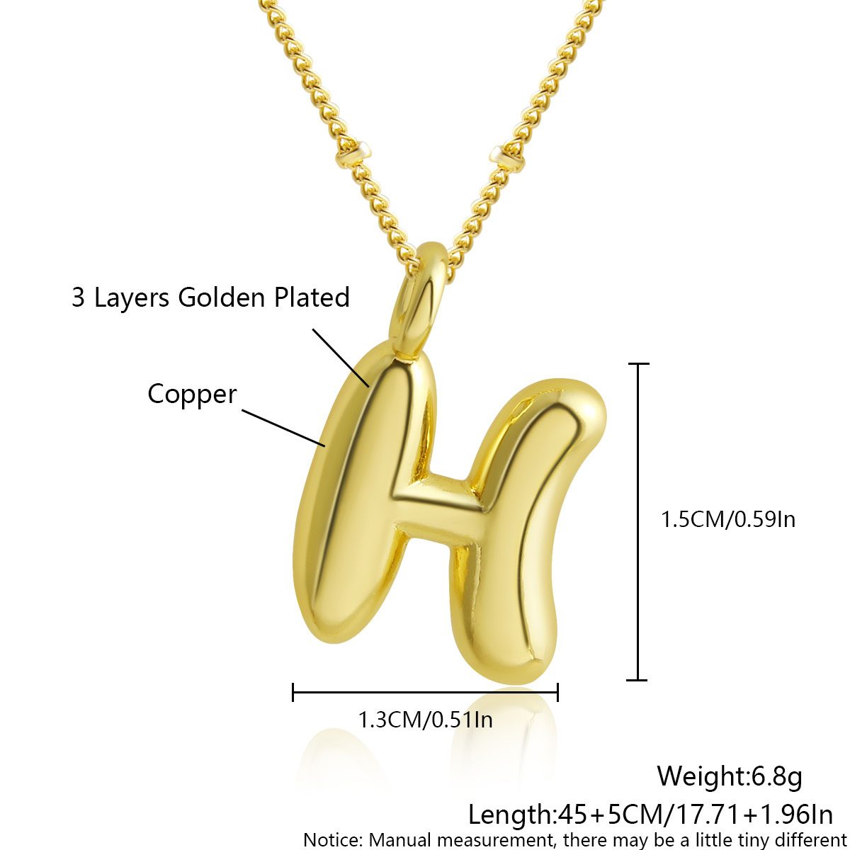 MHS.sole Nuovo carino ottavino palloncino a bolle collana iniziale colore oro mini paffuto 26 lettere dell'alfabeto collana con ciondolo gioielli regali: Placcatura pistola