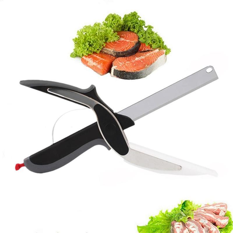 Vegetabilsk friut snap spring saks køkken multifunktion 2 in 1 skåret bord utility cutter ourdoor rustfrit stål madkniv