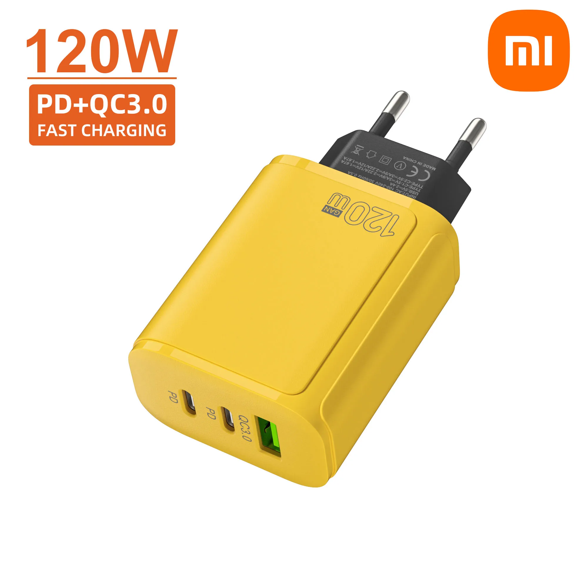 Xiaomi 120W Ultra Fast Charging Dual PD Quick Mobile Phone Charger 3 Ports QC3.0 USB Type C GaN Charger EU/US/UK Wall Adapter: WHITE