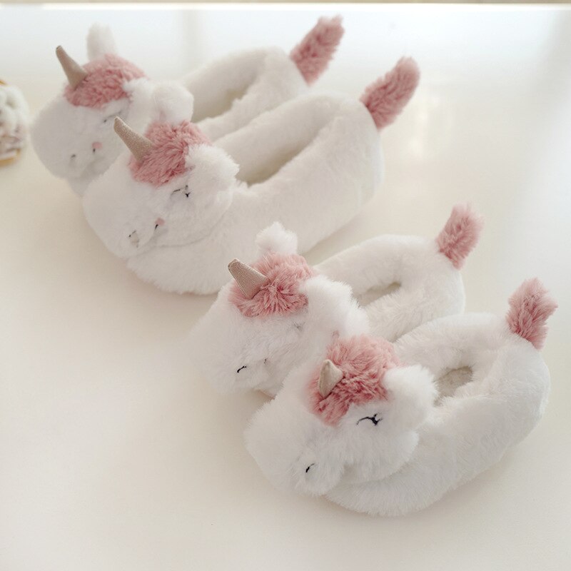 Barn unicorn tofflor för pojkar och flickor djur roliga tofflor spa hem tofflor stövlar infantil baby päls skor för familj: 8.5