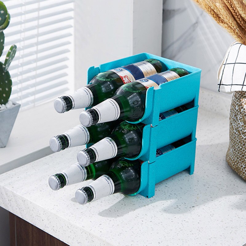 Free-Standing Plastic Water Bottle Wine Rack Storage Organizer Stackable Rack for Kitchen Countertops Pantry Fridge DTT8