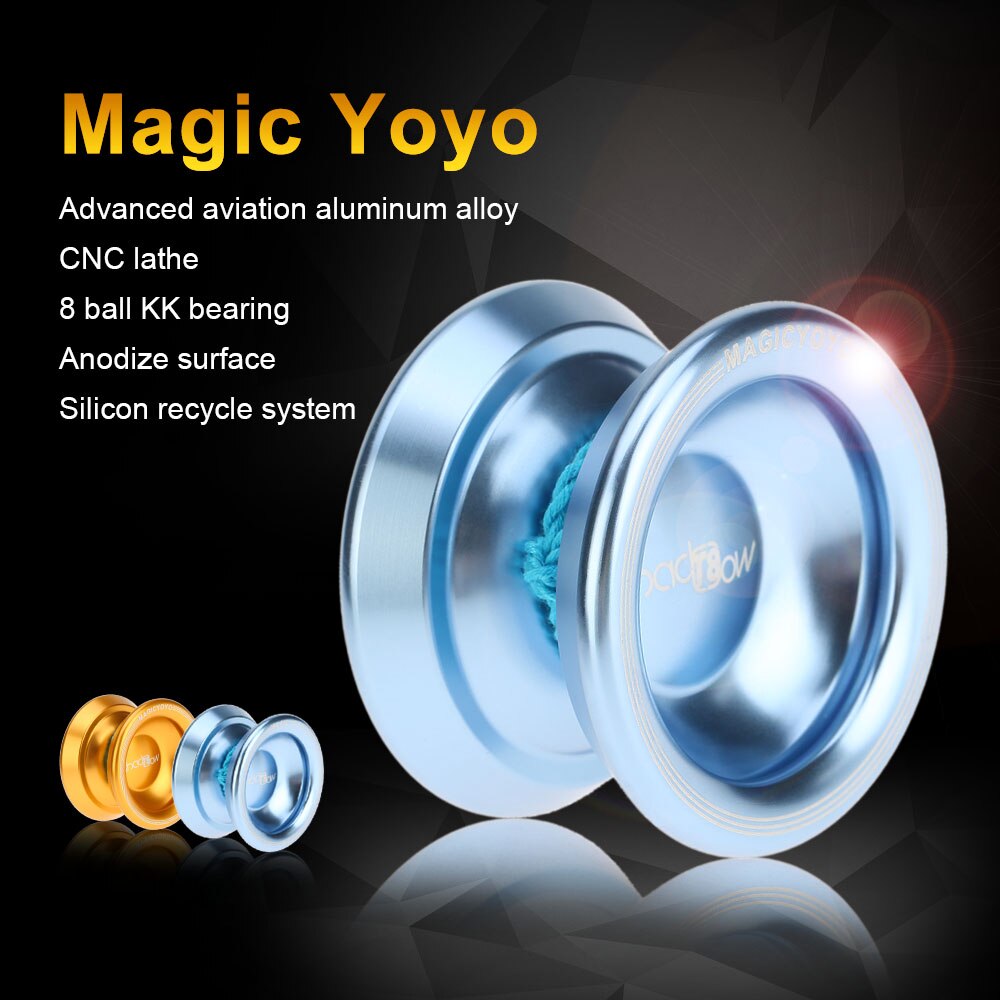 Magic Yoyo T8 Aluminum Alloy Metal Yoyo 8 Ball KK Bearing with String Kids Toys Yoyo Lake Blue &amp; Gold Colors