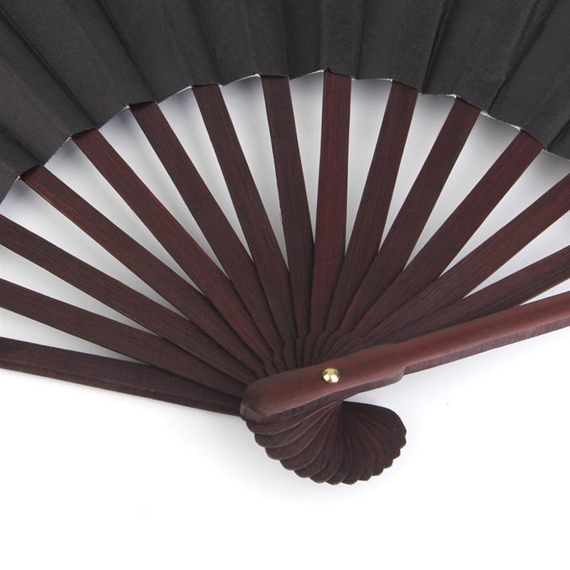 Men Folding Bamboo Blank Hand Fan Wedding Party (Black)