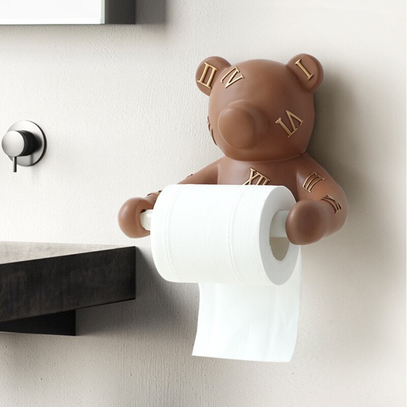Bear Wall Mounted Tissue Box Holder Decor Animal Head Status Tissue Paper Roll Toilet Tissue Holder