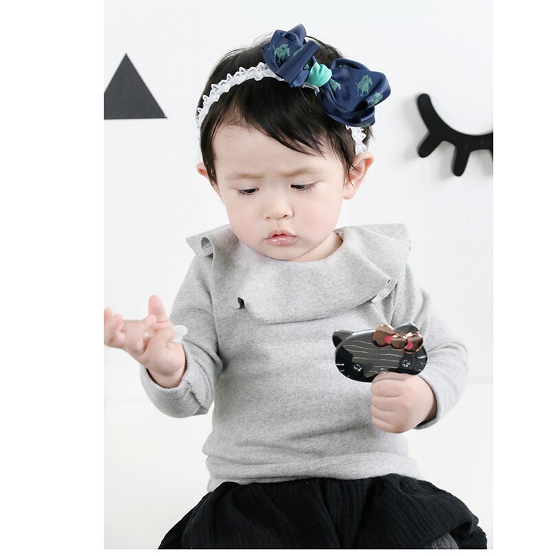 Lovely cozy ruffles lace collar shirt baby girls thick cotton long sleeve tops children shirt autumn toddler bottoming clothes