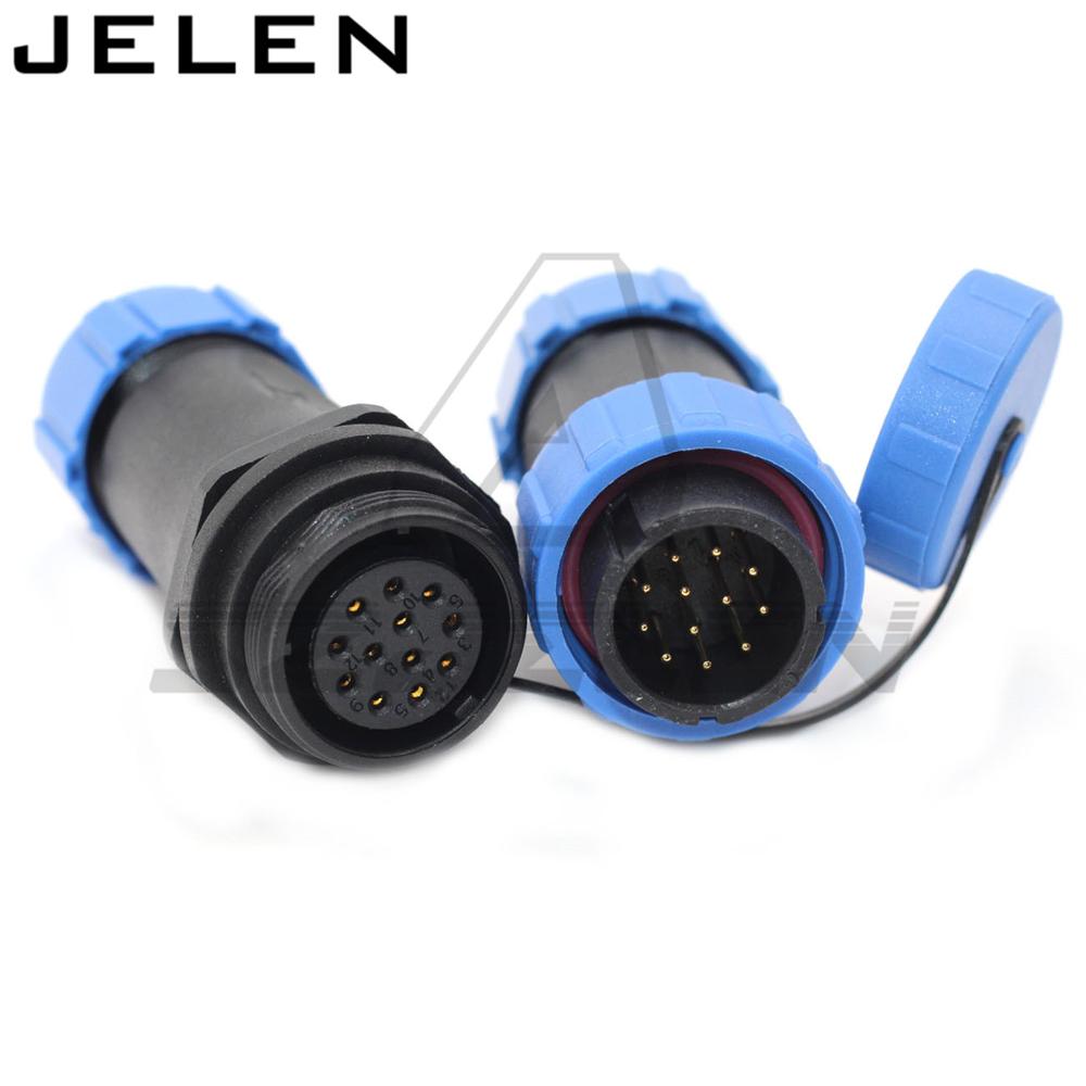 SP2110/P12-S12,12 pin waterproof connector Male+Female, LED 12-pin connector, outdoor cable connector plug socket