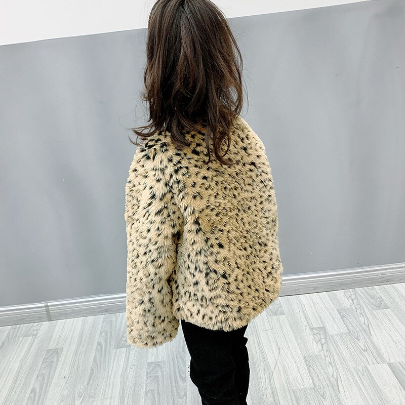 Children Leopard Faux Fur Coat Winter Fluffy Toddler Girl Coat Baby Girls Long Sleeve O Neck Kids Warm Tops Outwear Clothes