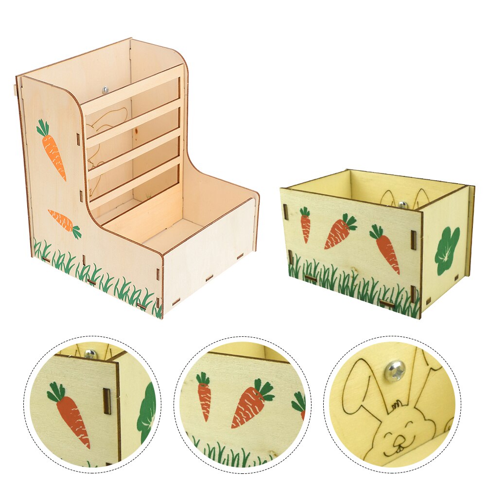2pcs Wooden Food Feeder Rabbit Hay Feeder Small Animal Feeder Cage Feeding Tool Pet Rabbit Cage Hamster: Default Title