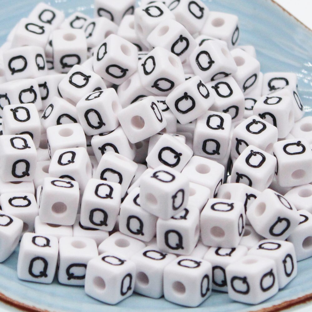 CHONGAI 550 Uds cubo acrílico cuentas con letras un solo alfabeto A-Z pulsera cuadrada blanca fabricación de joyas cuentas 10*10mm: Beige