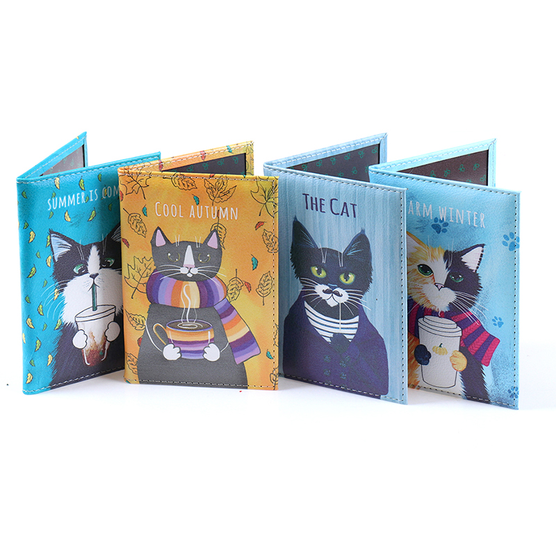 Cat Passport Cover Travel Wallet Pu Leather Case Document Organizer Protector