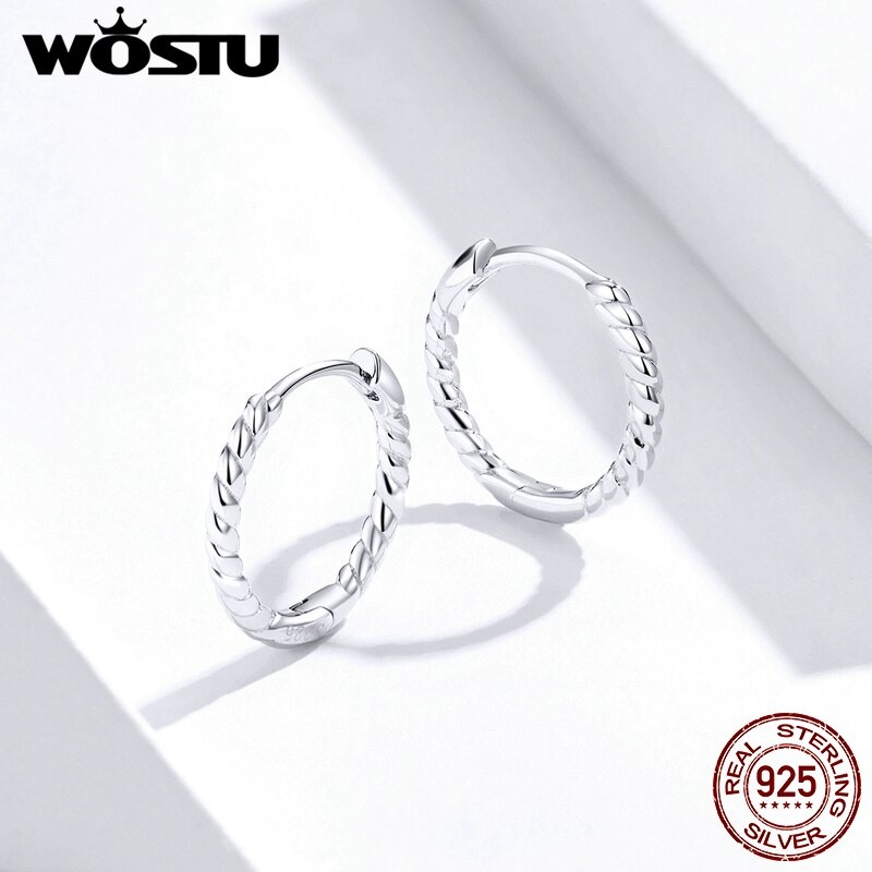 WOSTU Genuine 925 Sterling Silver Circle Hoop Earrings Weaving Geometry OL Style Big Earrings For Women Unique Jewelry CQE841