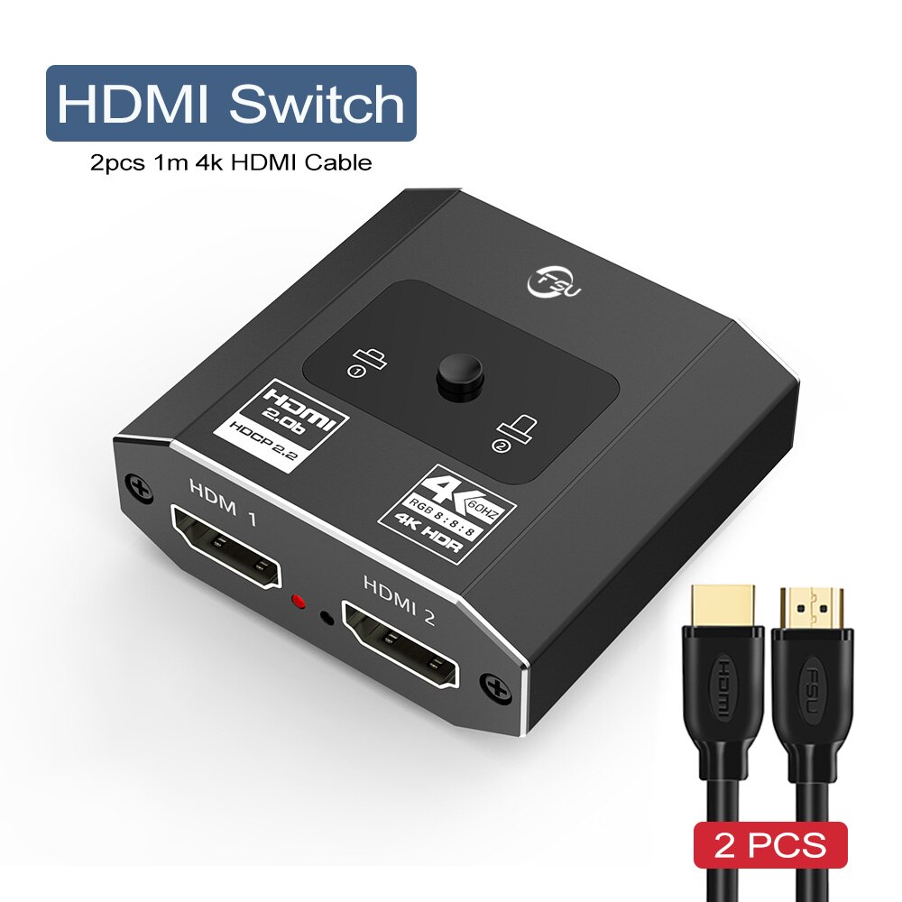 Bi-Richting Hdmi-Compatibel Switcher 2.0 Hdmi-Compatibel Splitter 4K 60Hz Hdmi-Compatibel Adapter converter Voor PS5 Doos Mibox: With 2pcs HDMI Cable