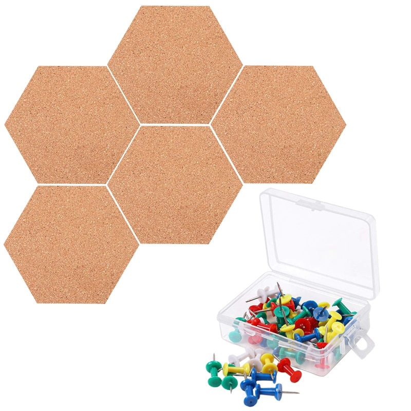 5 Pack Hexagon Kurk Boord Met 50 Stuks Pins Zelfklevende Diy Prikbord Mini Muur Bulletin Boards Voor Foto 'S foto 'S Drawi: Default Title