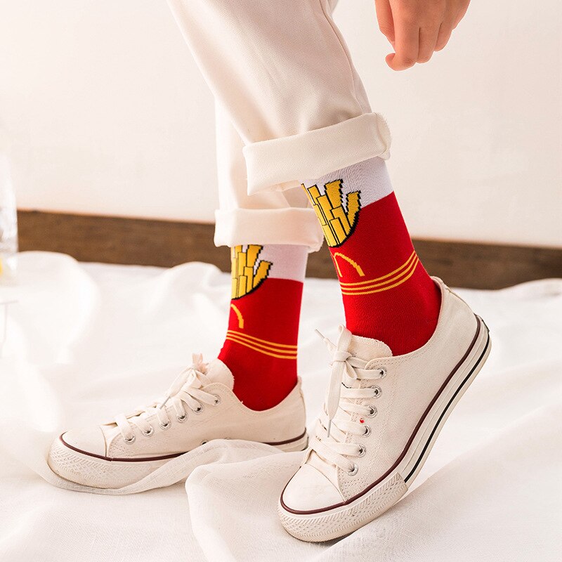 Frauen Socken Lustige Nette Karikatur Obst Banane Avocado Zitrone Ei Cookie Donuts essen Glücklich Japanischen Harajuku Skateboard Socken