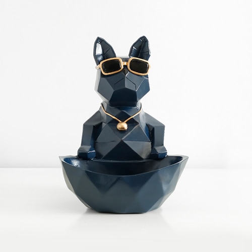 Figuritas de resina para perros y gatos, artesanía moderna, animales en miniatura, bonitos adornos para el hogar, decoración de oficina, cuenco de almacenamiento tallado coleccionable: Tex.blue dog bowl-S