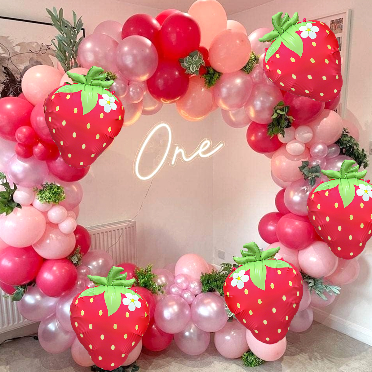 Globos de película de aluminio de fresa, suministros para de cumpleaños, de frutas de verano, decoración de bautismo para bebé, 3 uds./6 uds.