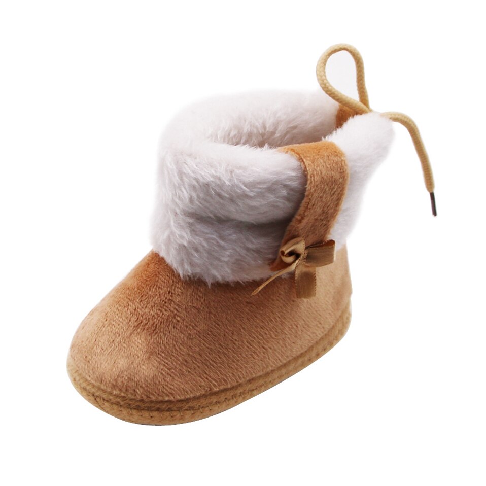 Vinter nyfødte babysko high-top ensfarvet sne støvler manchetter med ærmer plus fløjl tykke bomulds støvler bomuld sko: Brun / 7-12 måneder