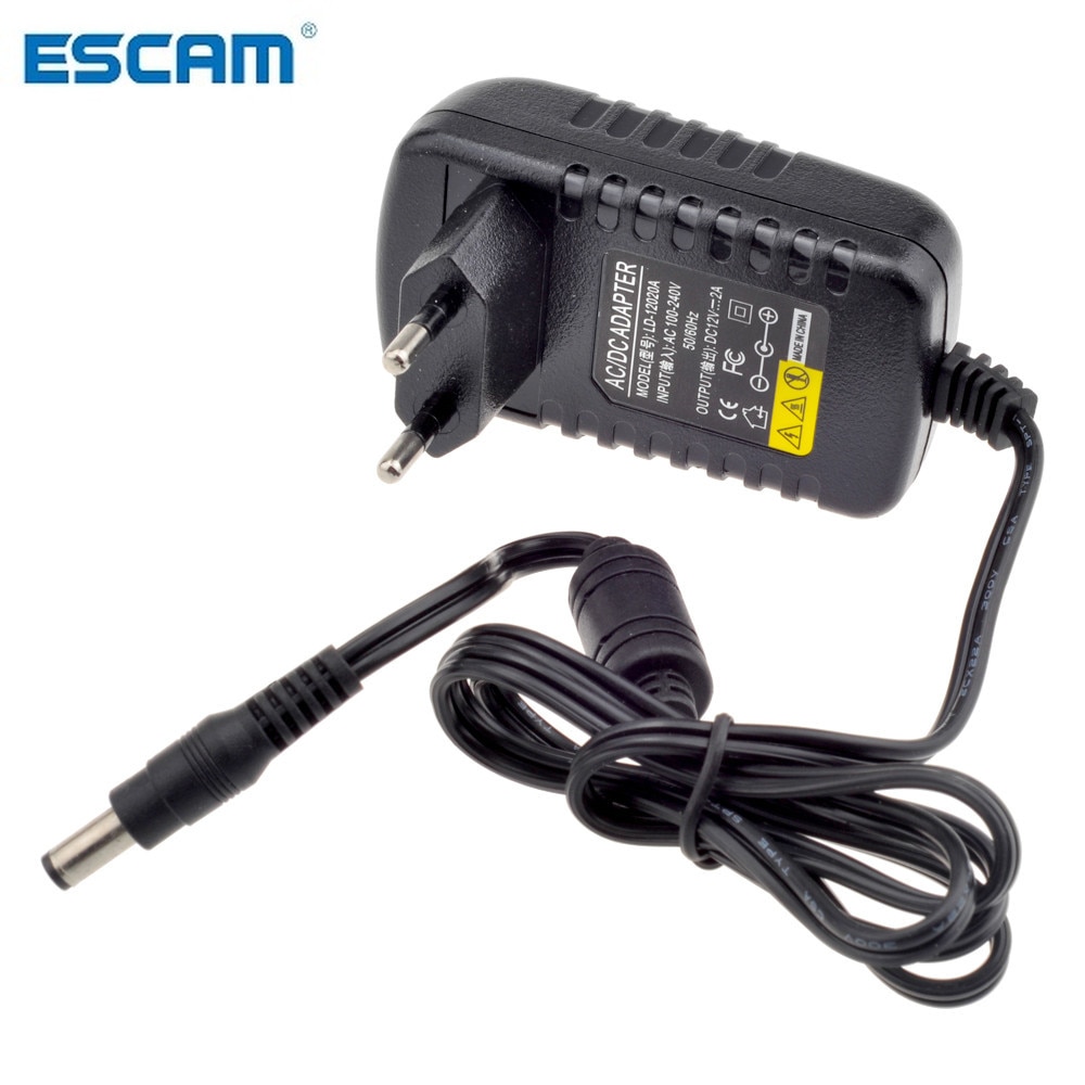 ESCAM 12V 2A AC 100 V-240 V Converter Adapter DC 12V 2A 2000mA Voeding EU UK AU US Plug 5.5mm x 2.1mm voor CCTV IP Camera