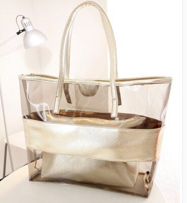 Zomer Vrouwelijke Tas Handtas Mode Transparante Strand Broodje Moeder Tas Jelly Schoudertas Gratis Masker 1Ps: Gold