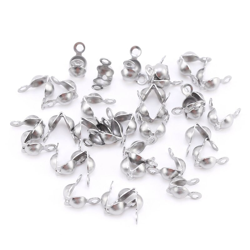 100PCS/Box Stainless Steel Clamshell Bead Tips Knot Covers,Gold Plated Thread Clip Buckles Accessories For Jewelry Bracelet DIY: black