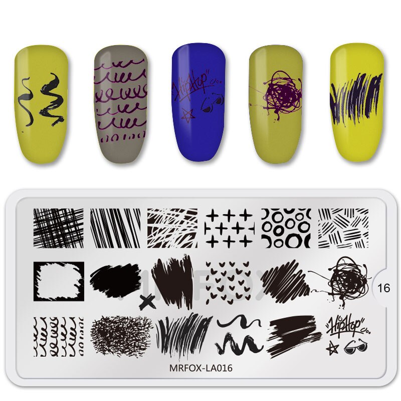 Pochoirs de manucure assiettes à ongles, en acier inoxydable à la couleur de la manucure Image de bricolage imprimante d'image modèles de plaques de marquage à ongles de 6.5*12.5CM: MRFOX-LA16