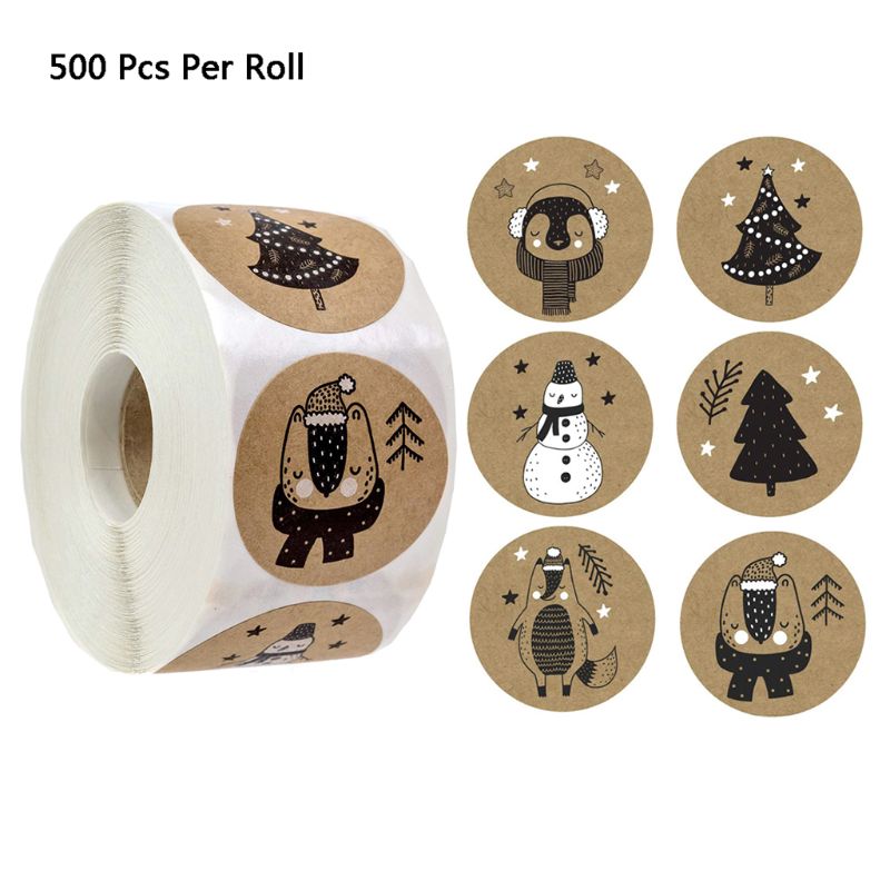 1 rulle (500 stk ) 6 designs 1 tommer juletema forseglingsetiketter klistermærker til diy bagepakke kuvert papirvarer dekoration