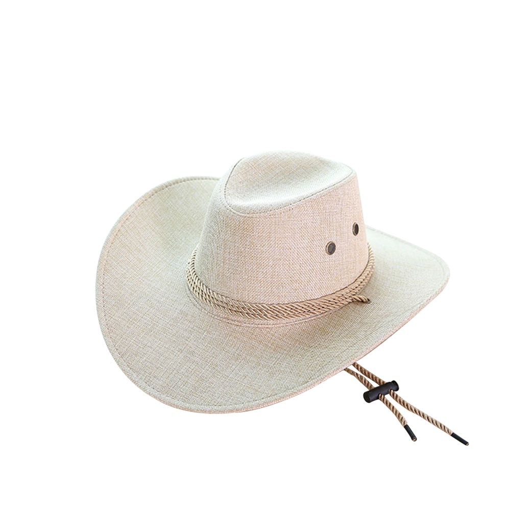 Rejse stråhatte mænd forår sommer cowboy udendørs kuppel bred stor rand hat mandlig åndbar strand solhætte en størrelse: Beige