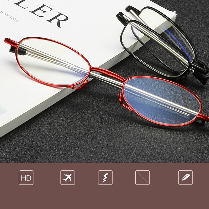 MINI Reading Glasses Men Women Folding Small Glasses Frame Black Metal Glasses With Original Box Portable