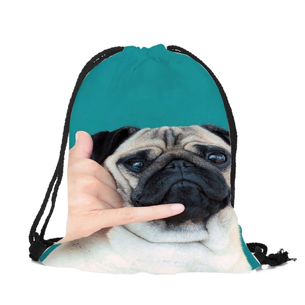 Pug Dog-Mochila con estampado 3D para mujer y niña, bolsa de viaje con cordón, de poliéster ecológico,: 004