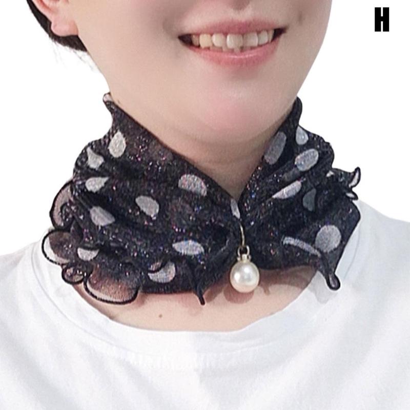 Ruffled Shiny Gold Silk Scarf Pearl Pendant Neck Lady&#39;s Head Jewelry Scarves Hair Accessory Necklace Girl Kerchief A3Z9: black