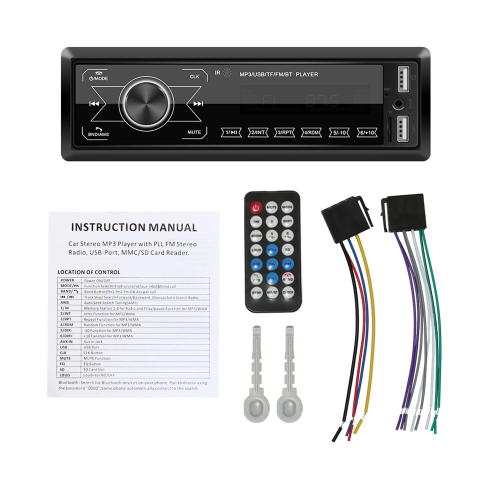 Radio con Bluetooth para coche, reproductor MP3 estéreo de 12V, 1DIN, receptor FM, Kit de manos libres, adaptador de música AUX/USB/tarjeta TF en el tablero, Puerto IOS: Default Title